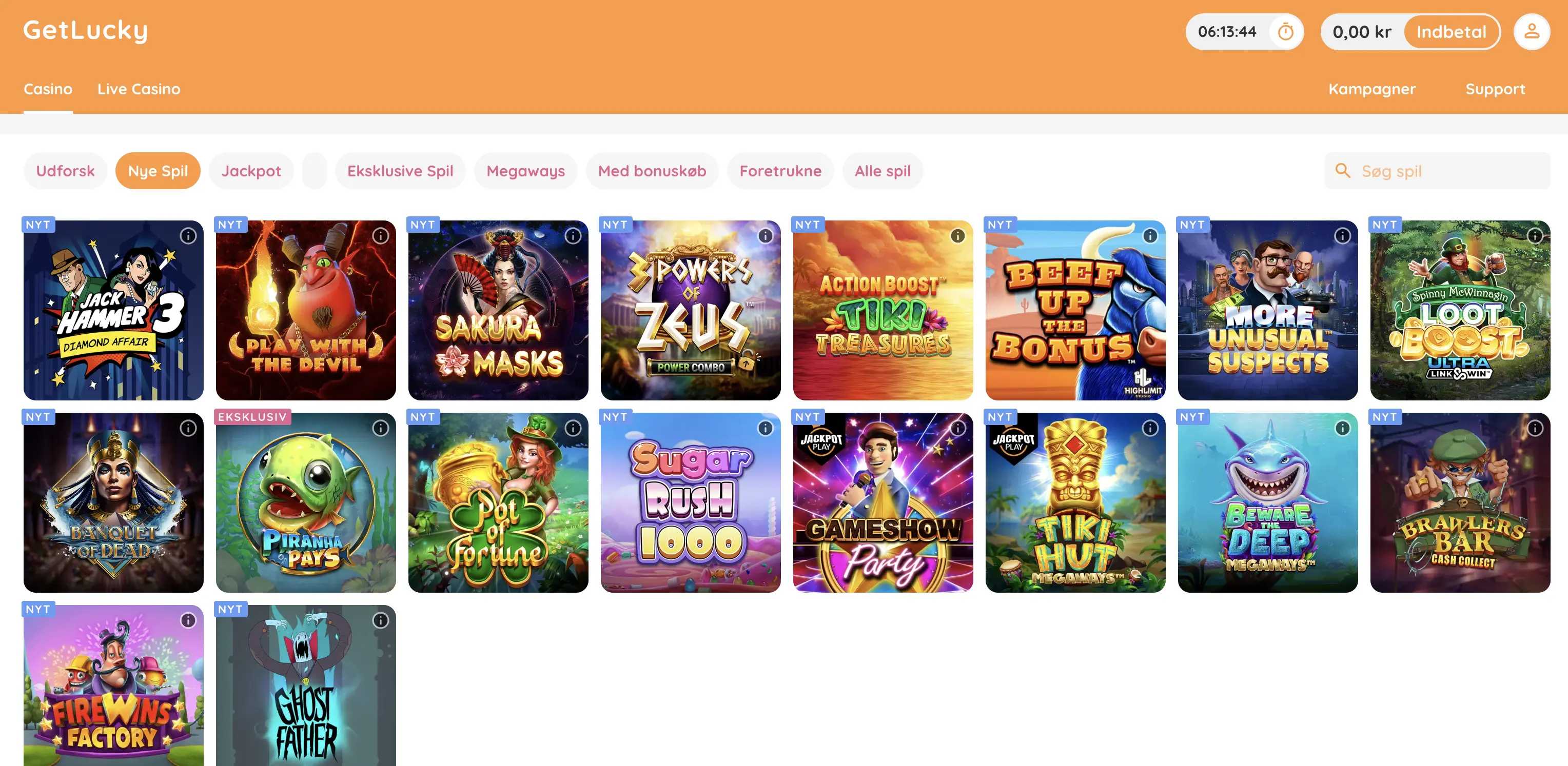 Kategorien "Nye Spil" hos Get Lucky, inklusive en ekslusiv titel endda!