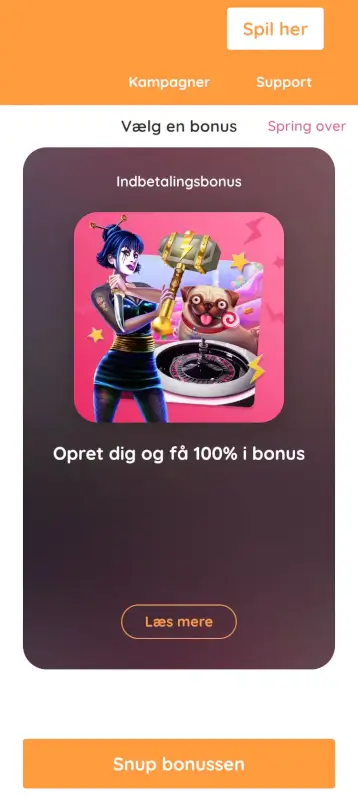 "Snup bonus" siden! Denne kan godt vise sig som Trin 2, alt afhægig af hvilken knap man anvender til at oprette sig.