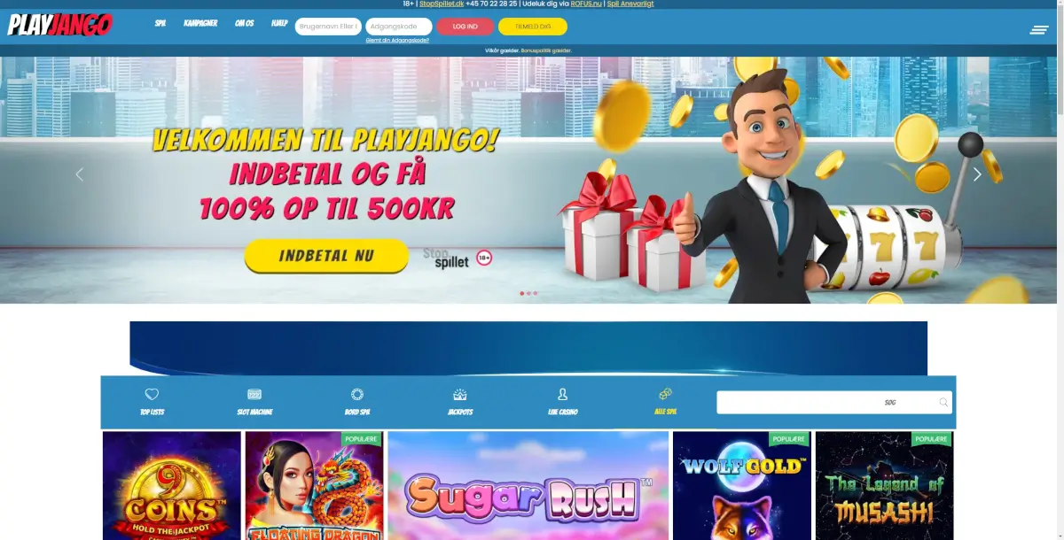 PlayJango forside på dansk