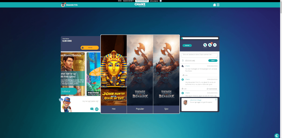 Forsiden hvor du kan se knappen for indbetalinger