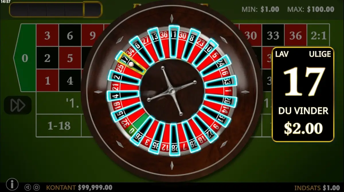 Vundet ved første Martingale indsats.