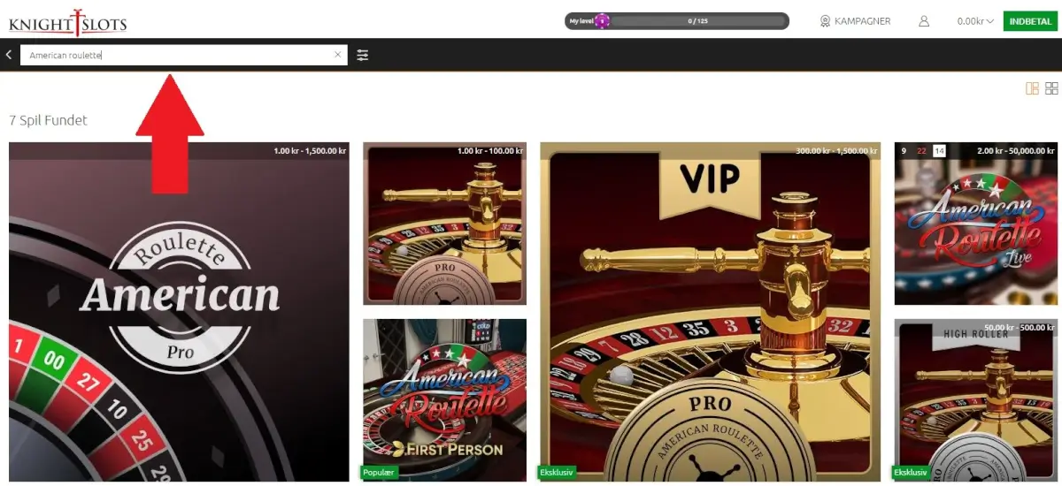 Amerikansk roulette søges frem.