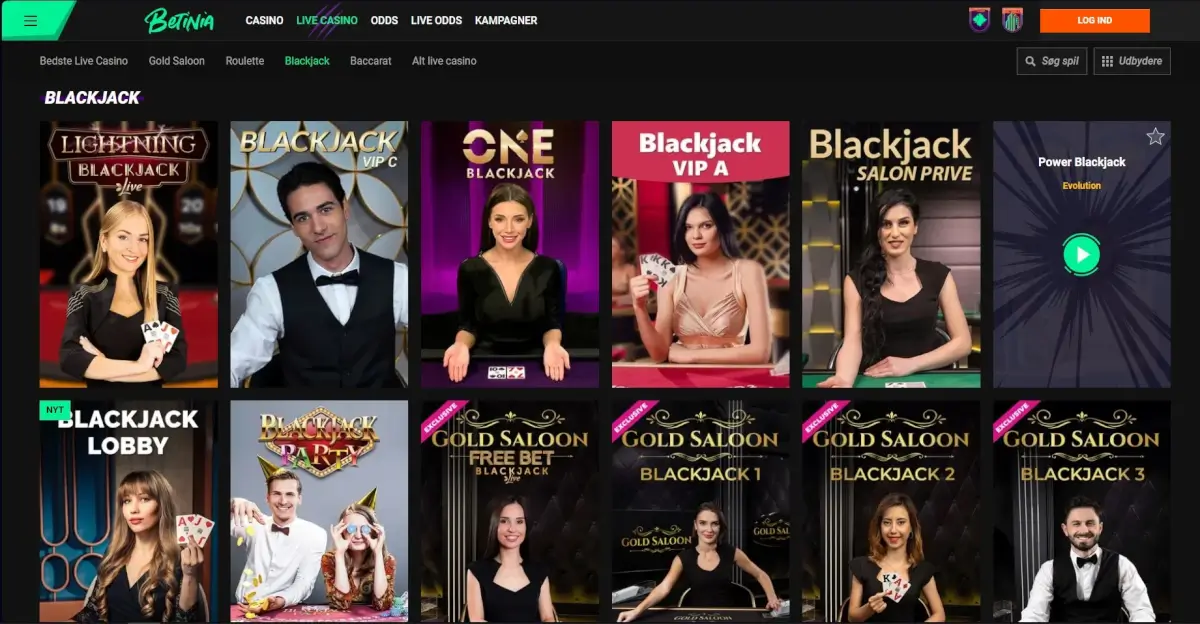 Almindelig og live blackjack spil.