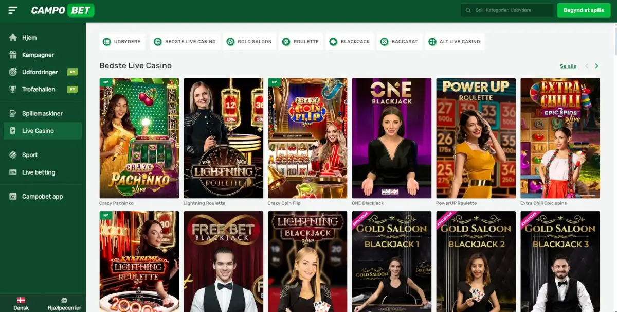 CampoBet live casino udvalg.