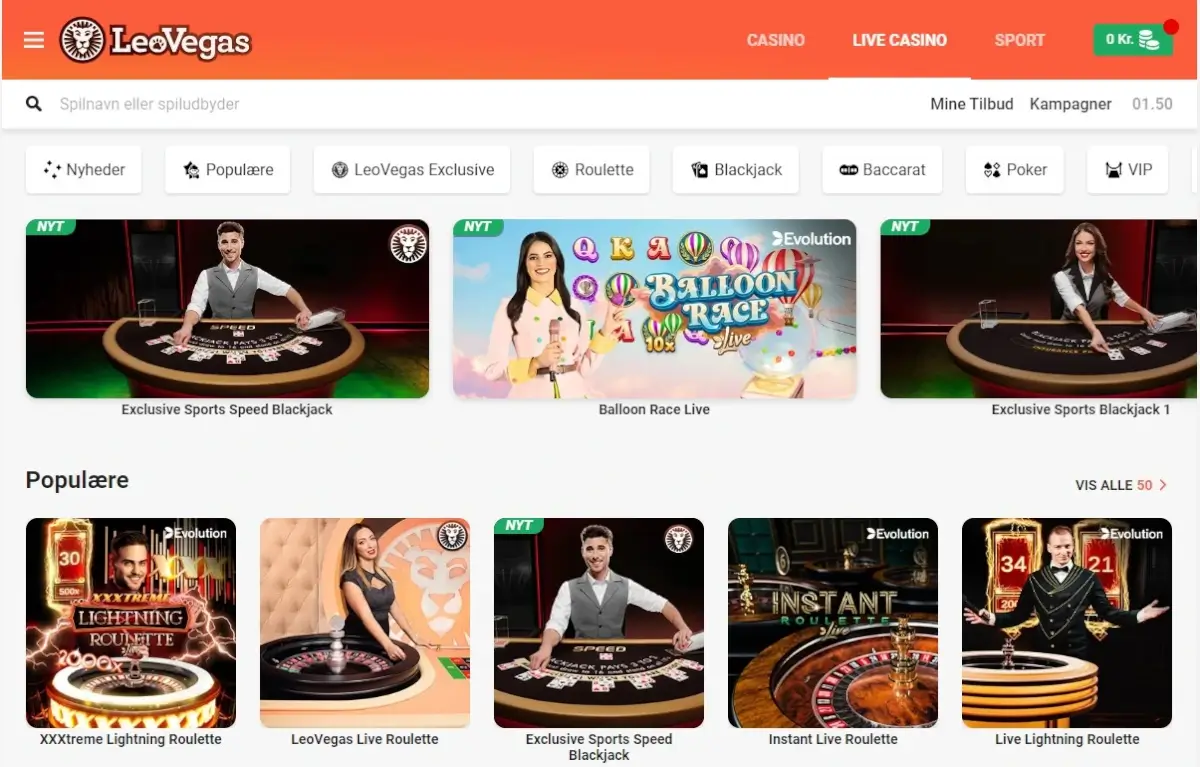 Spiludvalget hos LeoVegas casino