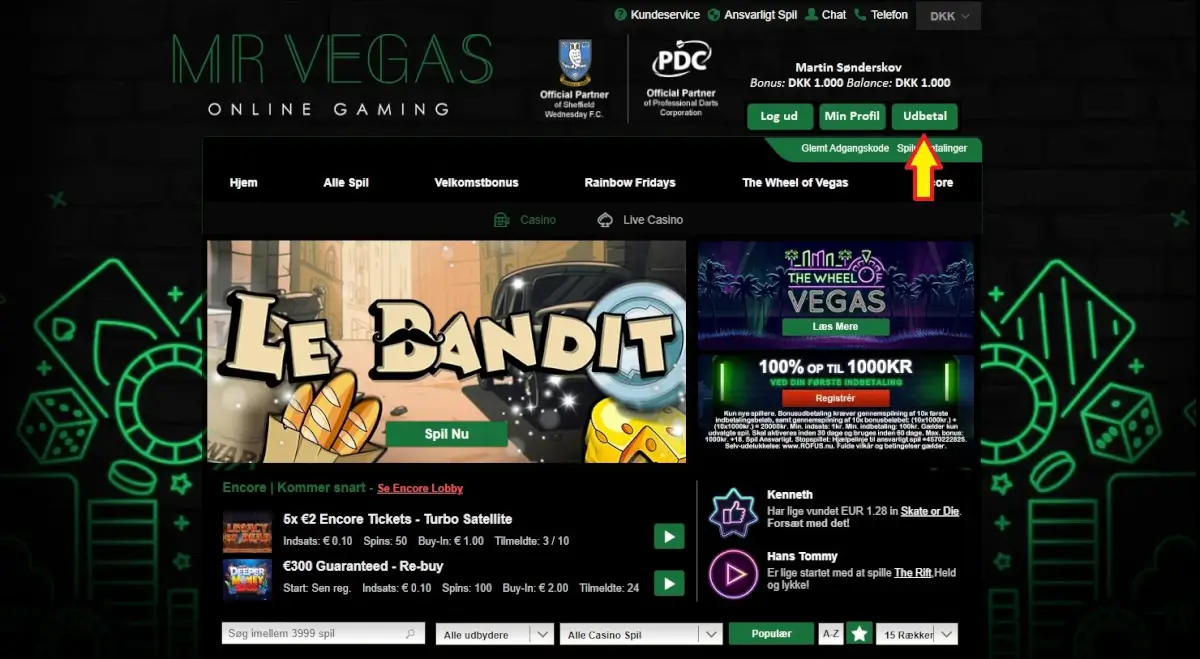 Gå til udbetaling hos Mr Vegas.