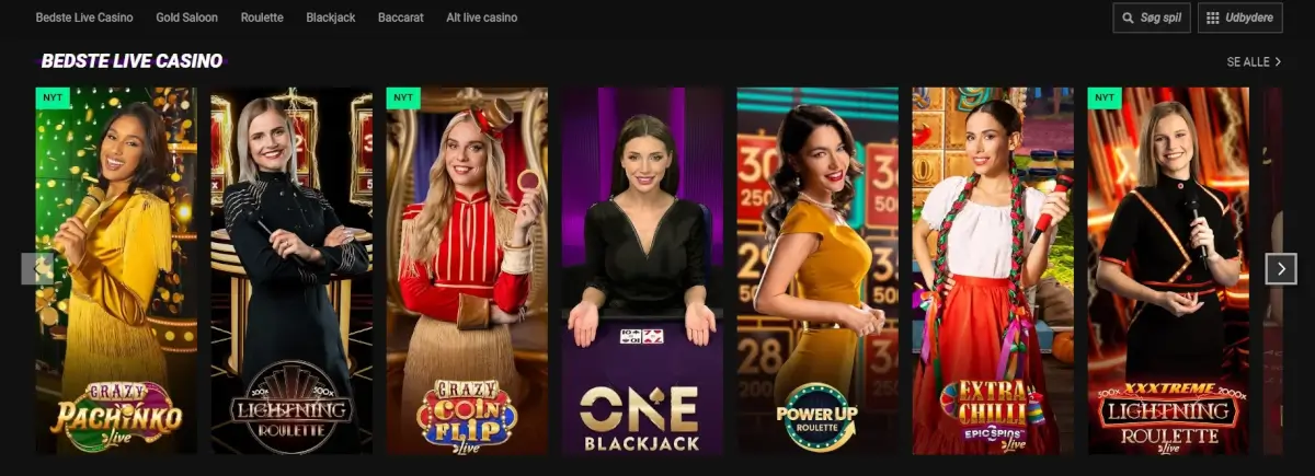 Live casinospil hos Betinia Casino.