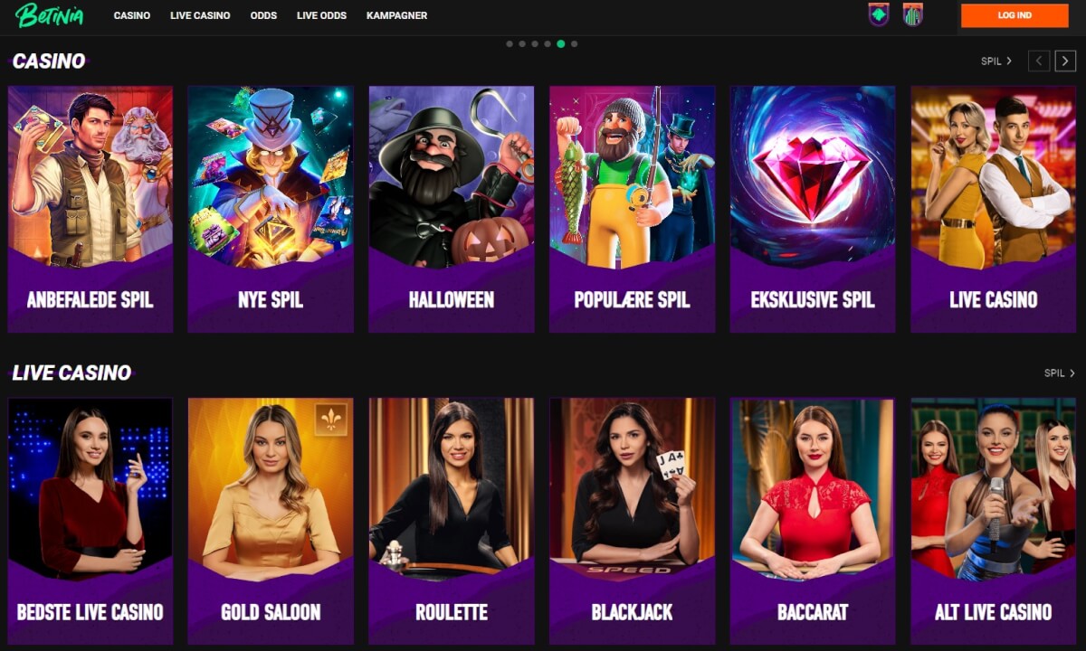 Licenseret casino Betinia og deres spiludvalg.