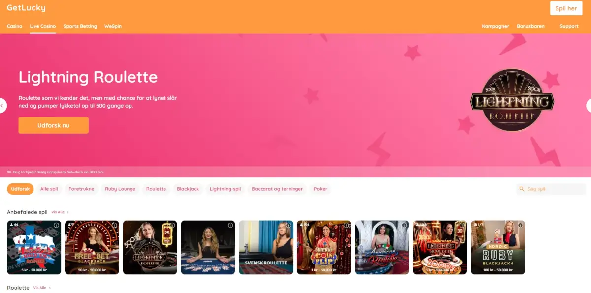 Spilkategorier hos GetLucky.