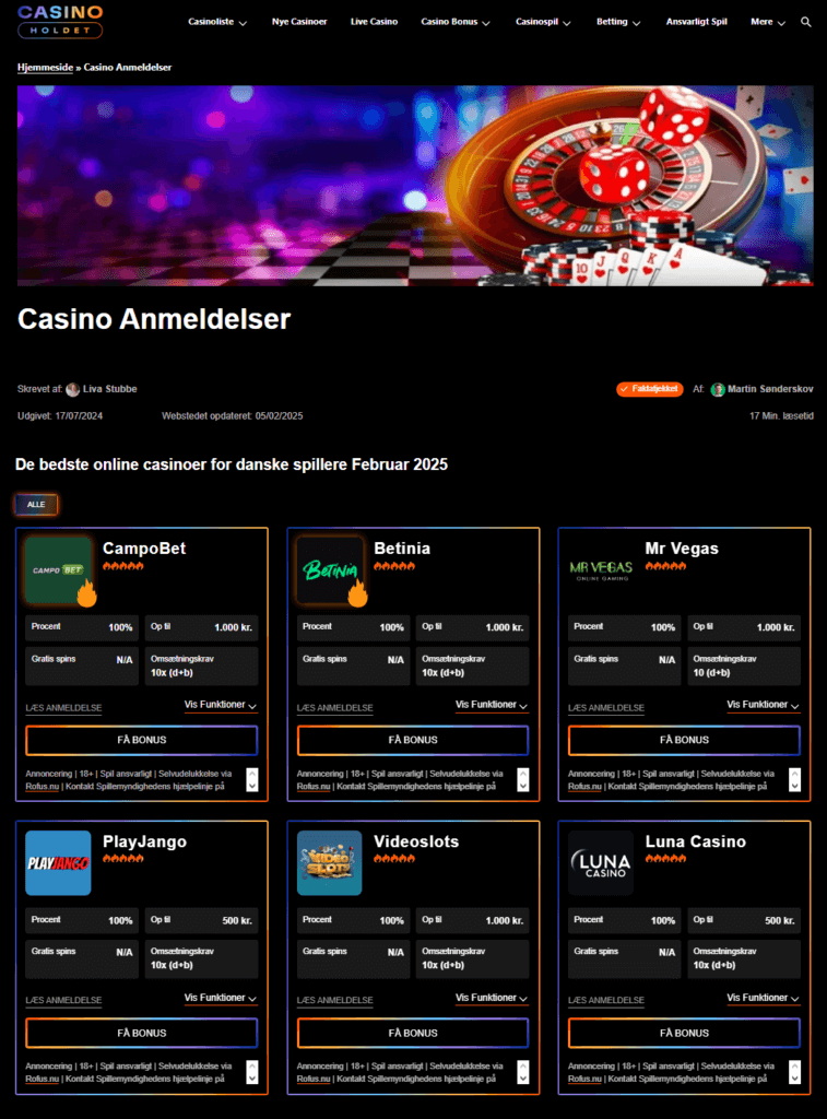 Casino anmeldelser hos Casino Holdet. 