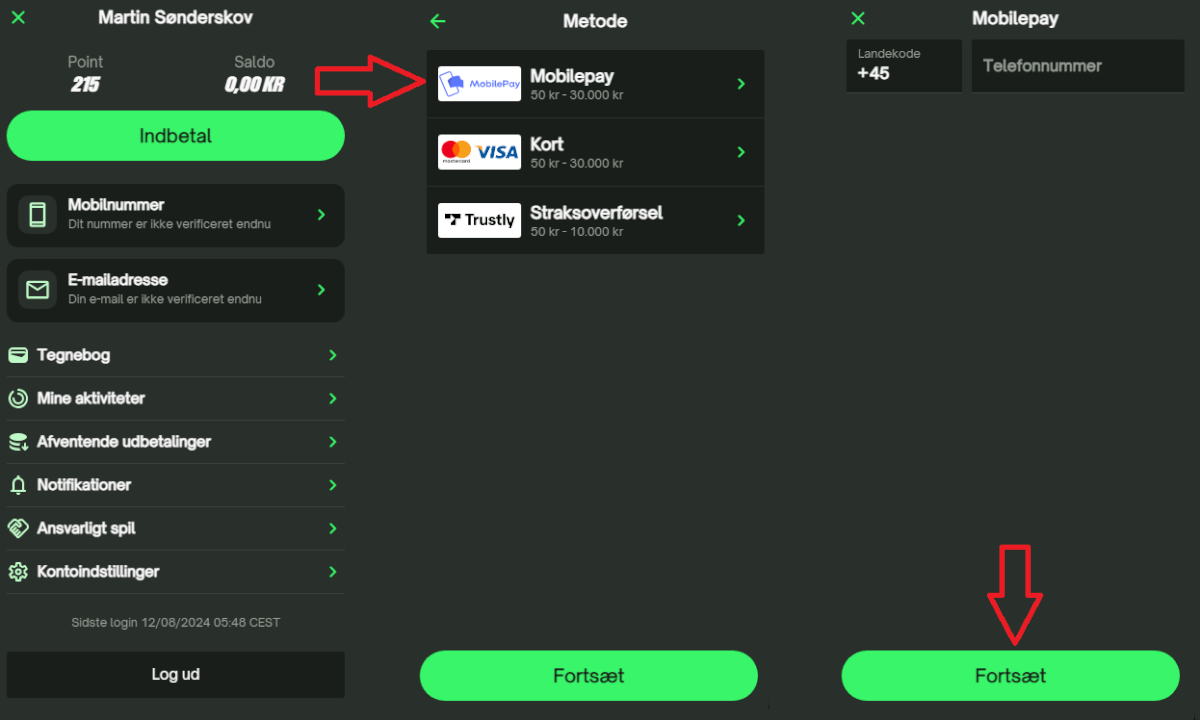 MobilePay som betalingsmetode på online casino.
