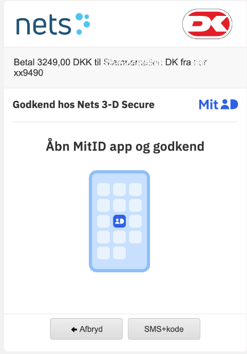 Godkendelse af betaling med MitID.