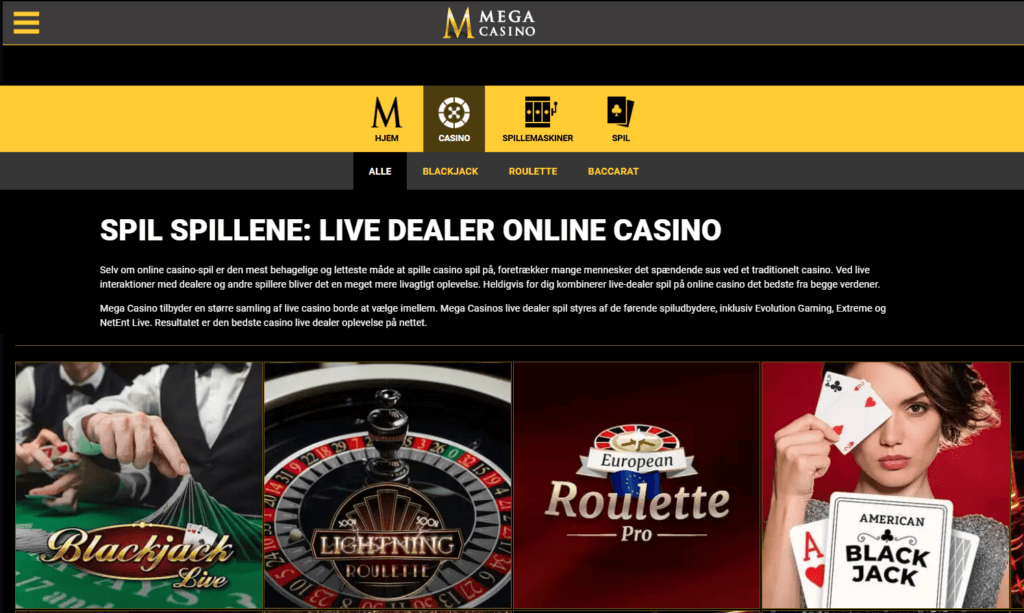 Live dealer spil med Trustly hos Mega Casino.