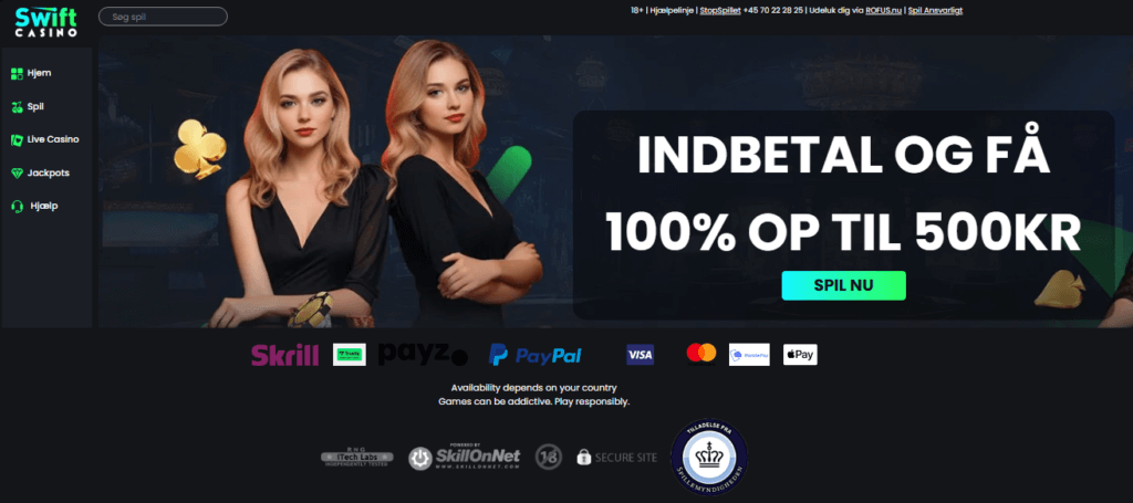 Betalingsmuligheder hos Swift Casino.