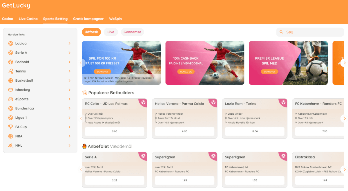 Sportsbetting hos GetLucky.
