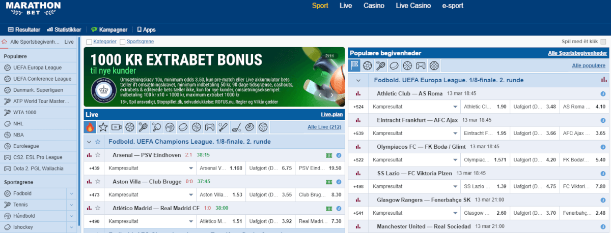 Sportsbetting hos Marathonbet.