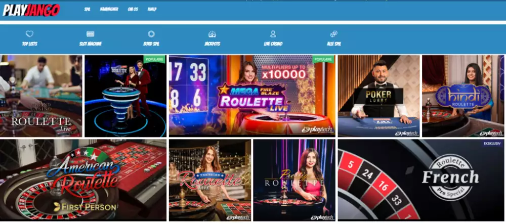 Live casino udvalg hos PlayJango.