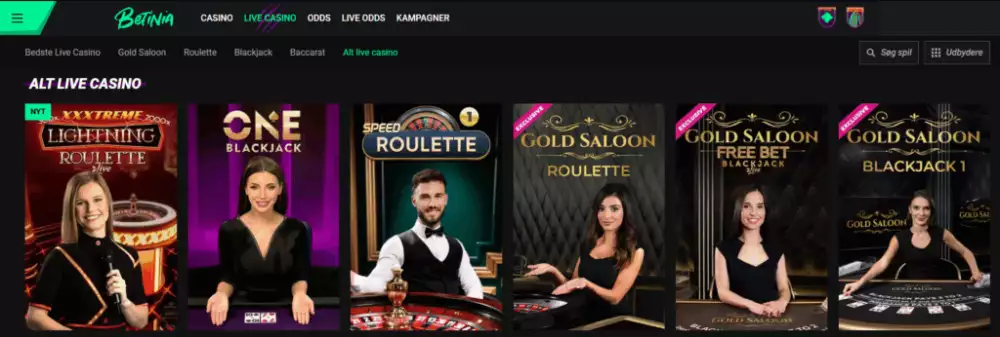 Live casinoer med Zimpler hos Betinia.