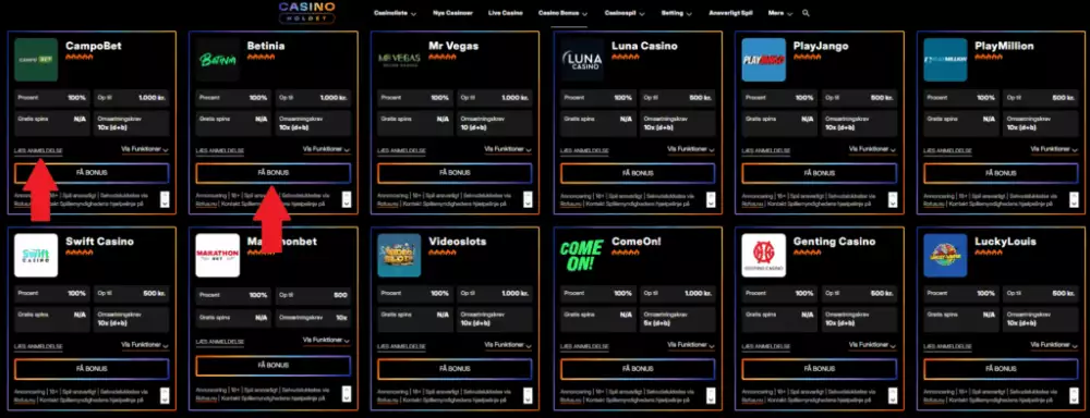 Licenserende casinoer i Danmark.