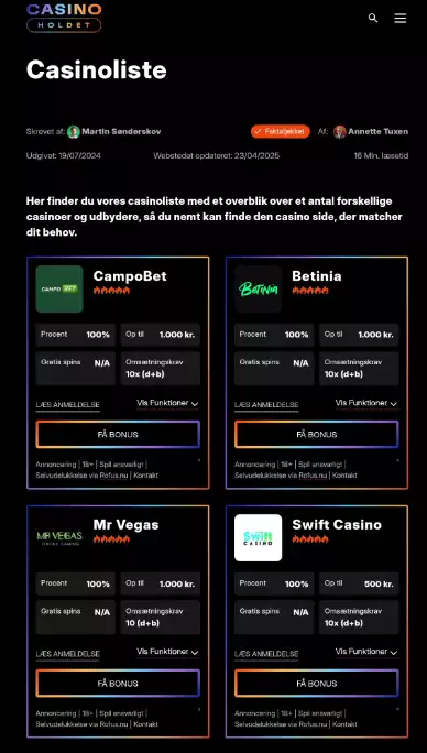 Mobilcasinoer hos Casino Holdet.