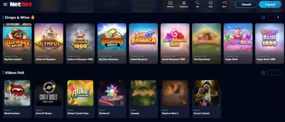 Mobilcasinoer spiludvalg hos NetBet.