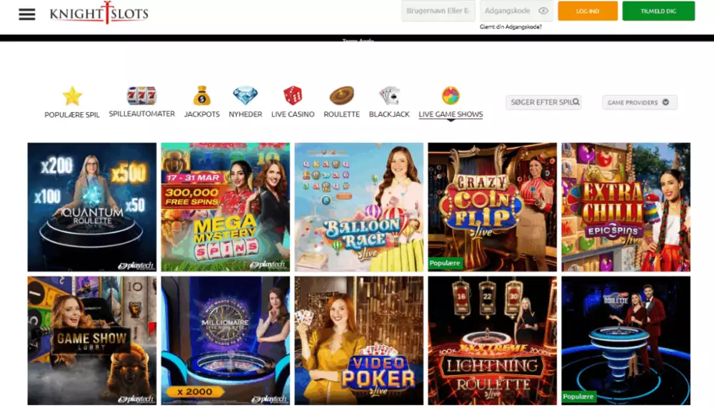 Live game shows hos KnightSlots. 