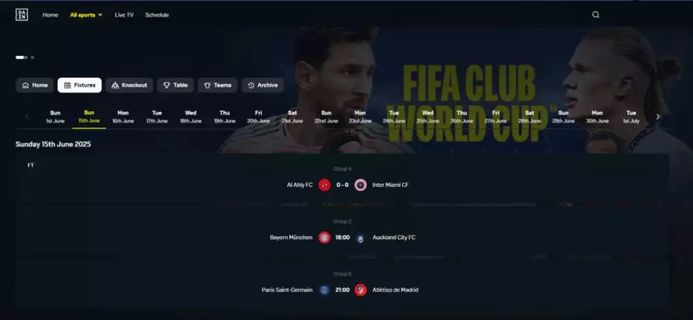 Fodbold oversigt hos DAZN.