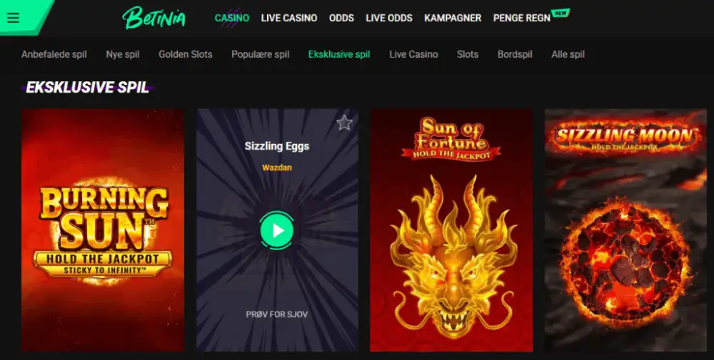 Demoversion på slot hos Betinia.