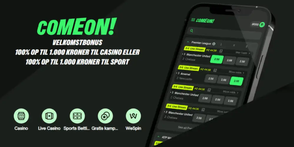 Velkomstbonus for casino og sportsbetting hos ComeOn!