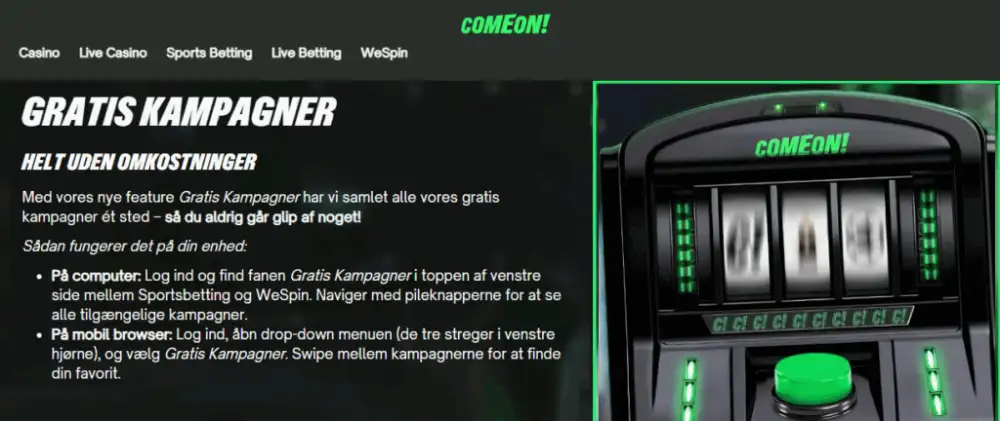 Gratis kampagner hos ComeOn!