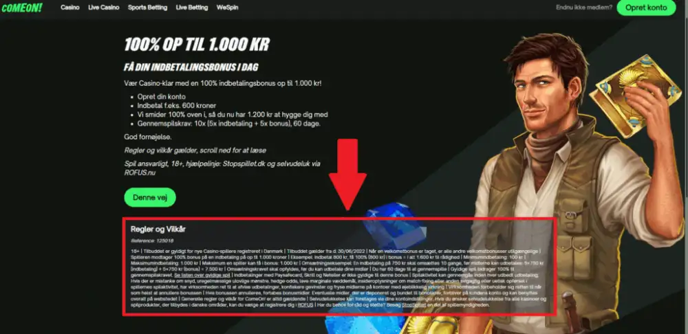 betingelser for den velkomstbonus hos ComeOn!