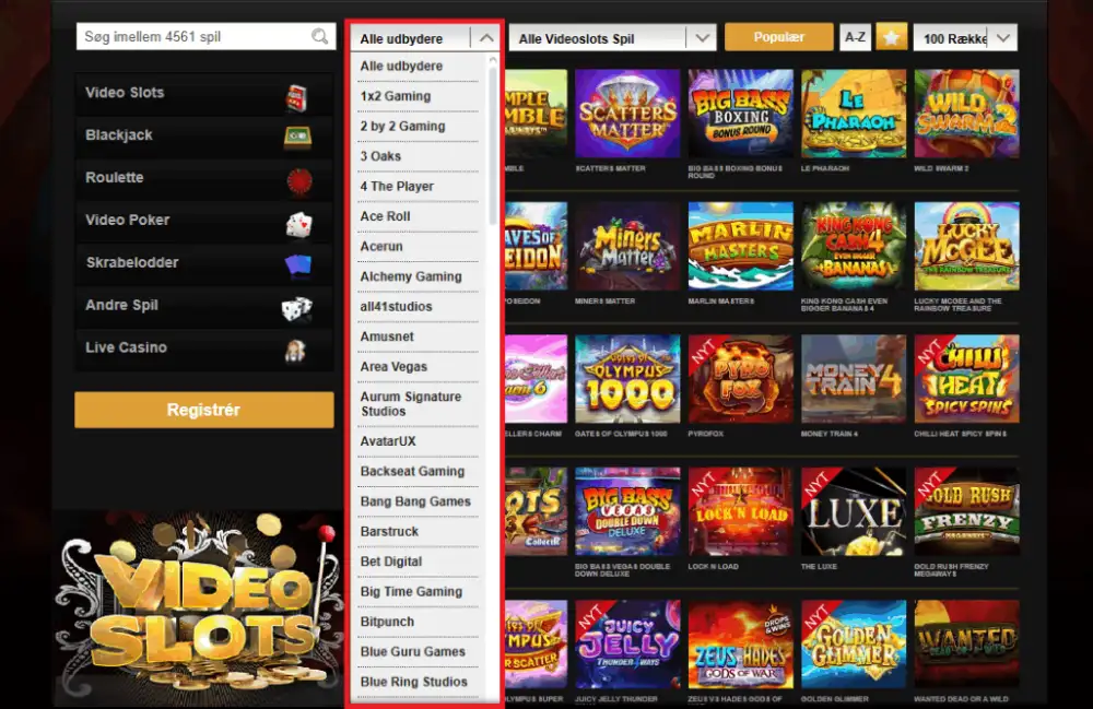 Software udbydere hos Videoslots.